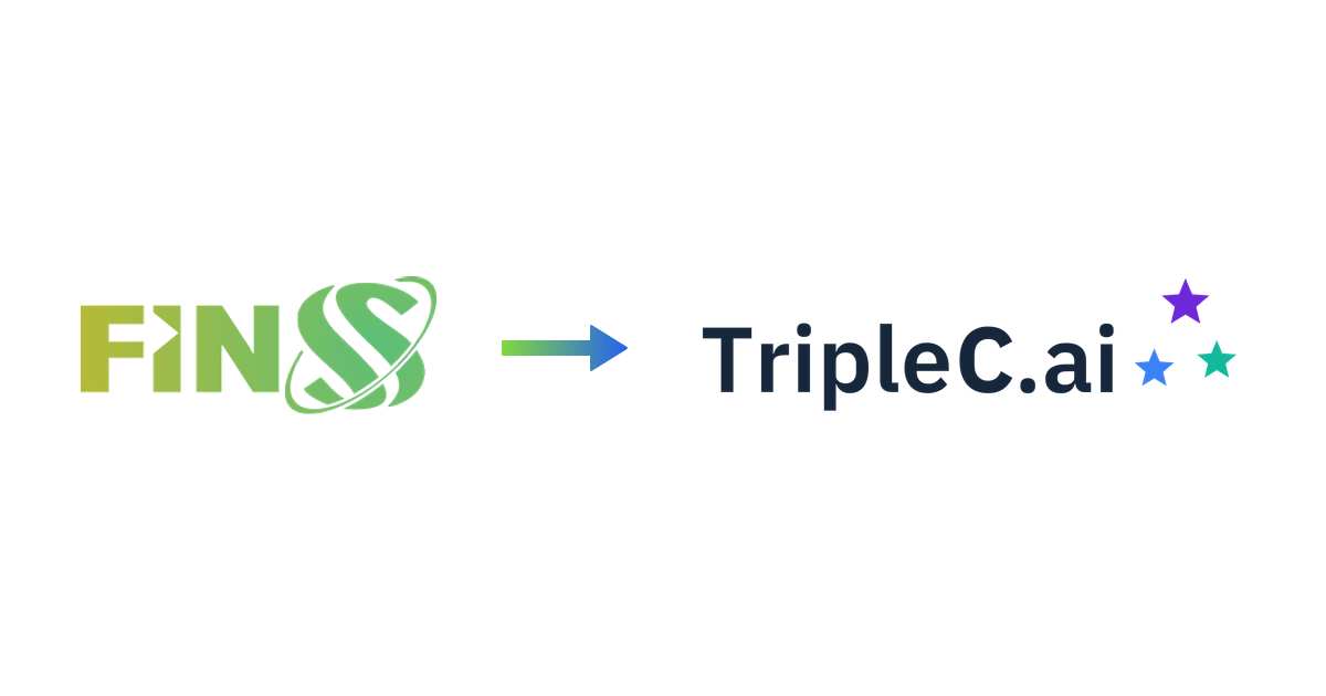 FinSS Global logo with an arrow to the new TripleC.ai logo